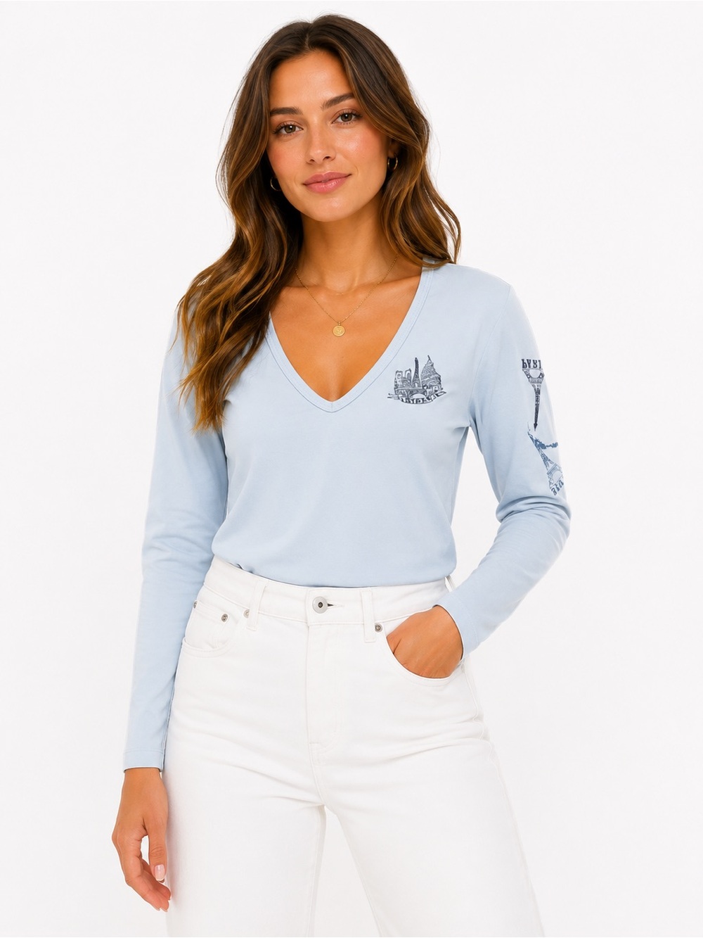 Vintage Y2K Diesel Light Blue V-Neck Long Sleeve Top